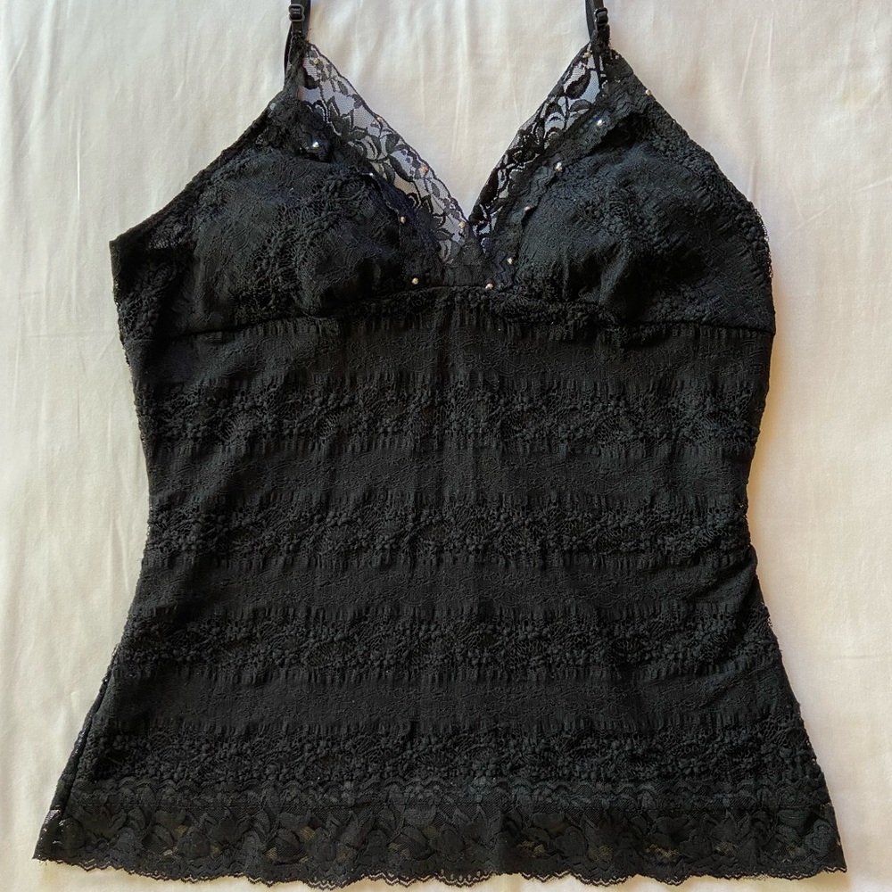 WOMENS black lace blouse/tank top with silver studs (vintage)